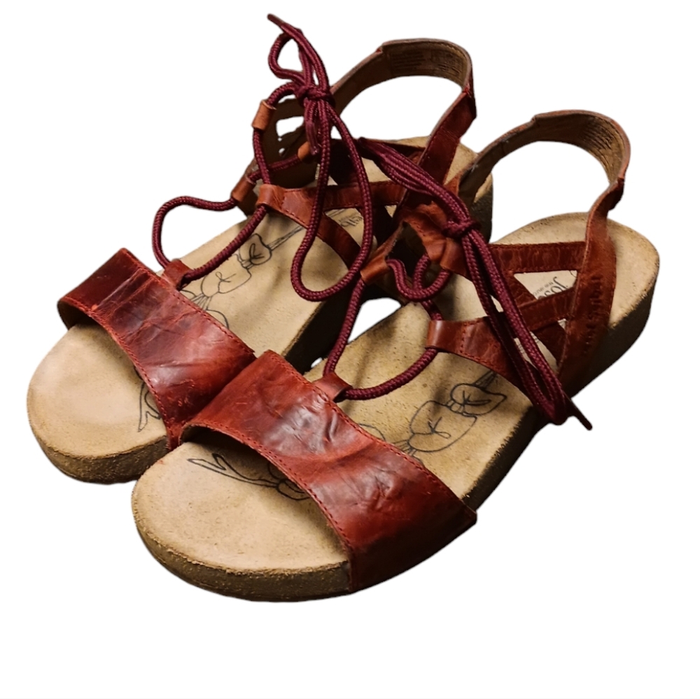 Josef Seibel Women's Leather Lace-Up Sandals in Brown and Burgundy